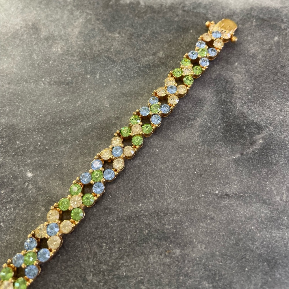 Joan Rivers Gold Green Blue Crystal Tennis Bracelet